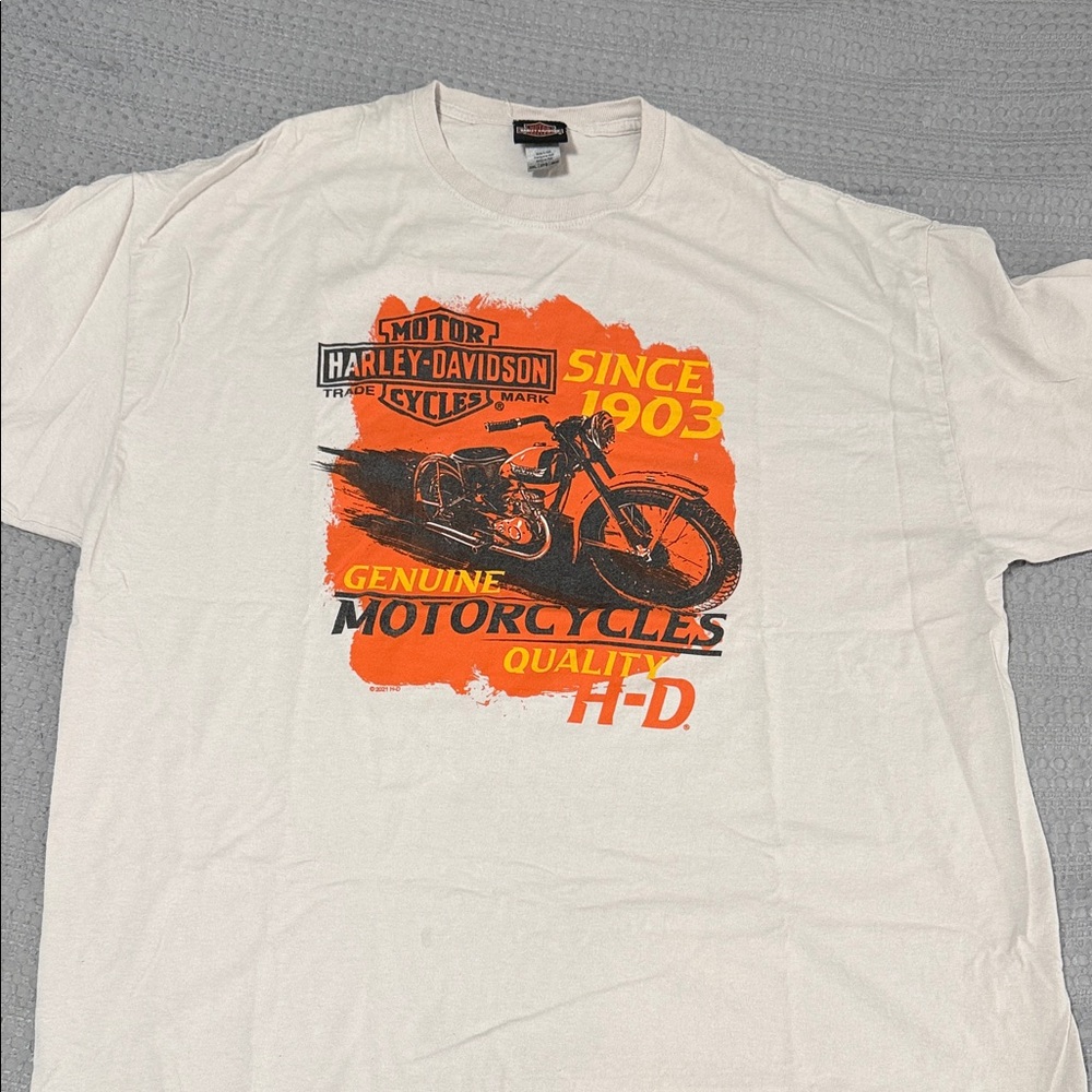 Harley-Davidson White Tee with Vibrant Orange Design